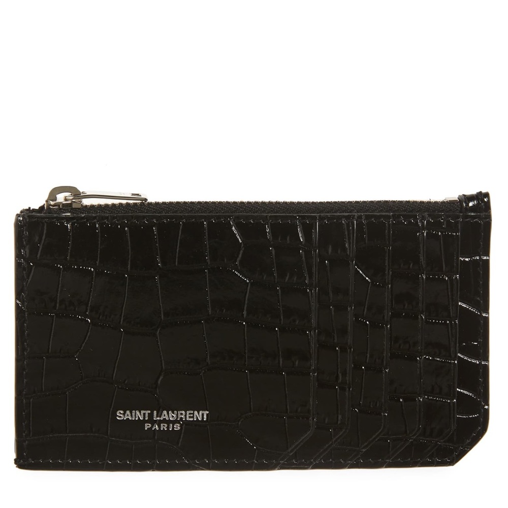 ❌SOLD❌YSL Noir Croc Embossed Card Case